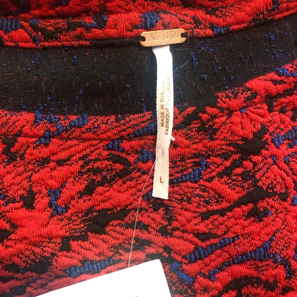 Free People Sunset Puff Sleeve Textured Mini Dress In Red Combo. NWT! Sz L - Picture 10 of 12